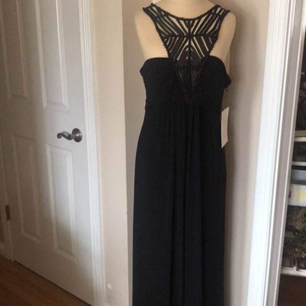 BOSTON PROPER TRIBAL NECK MAXI DRESS BLACK NEW